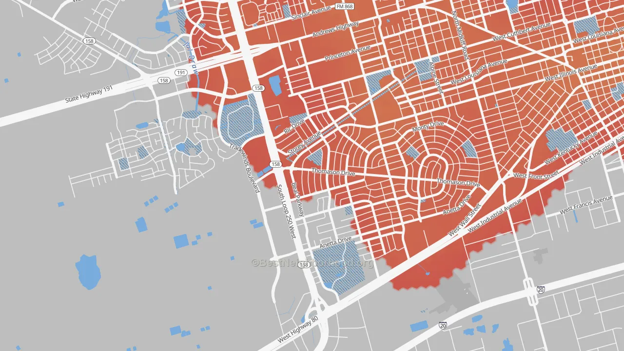 Transit Grade map of Wilshire Park, Midland, TX