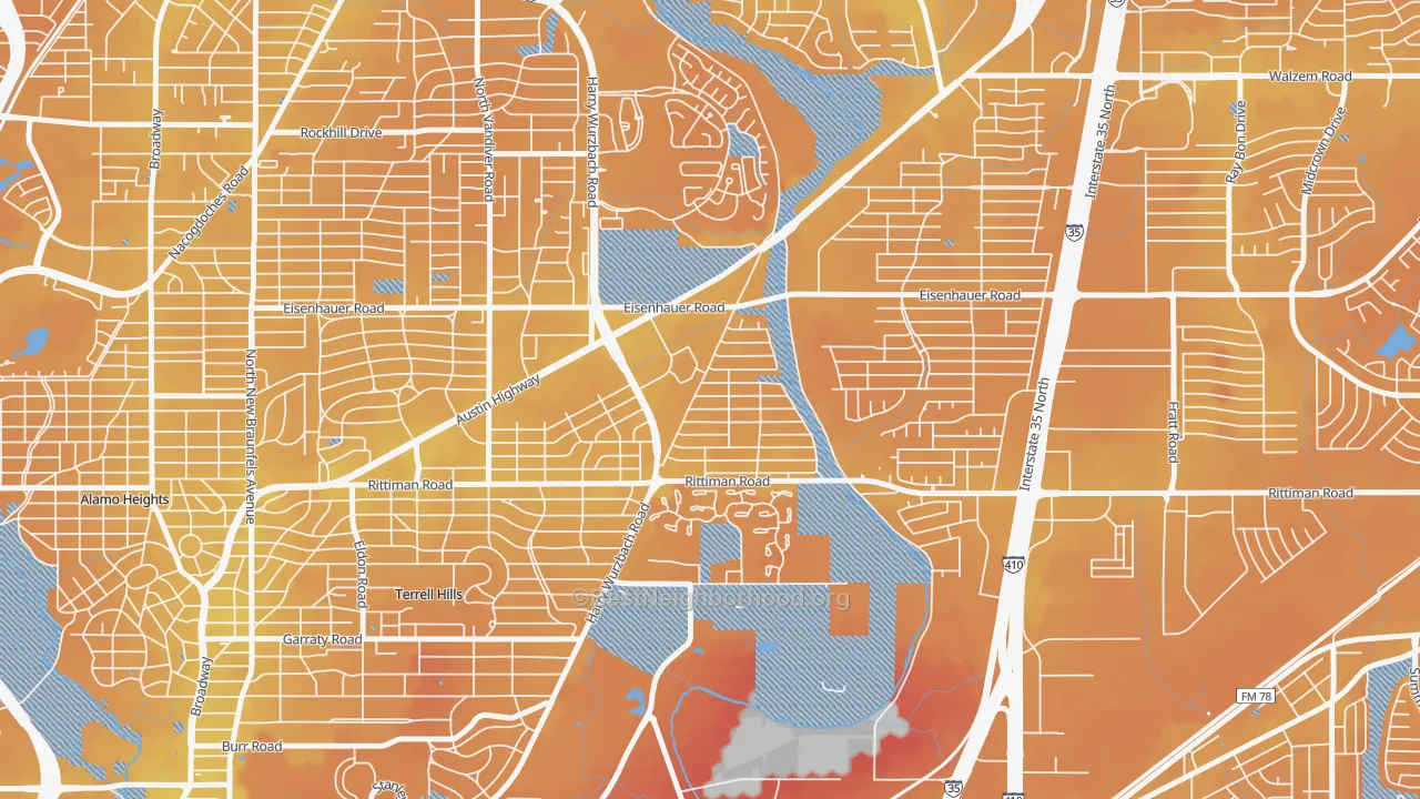 Transit Grade map of Wilshire, San Antonio, TX