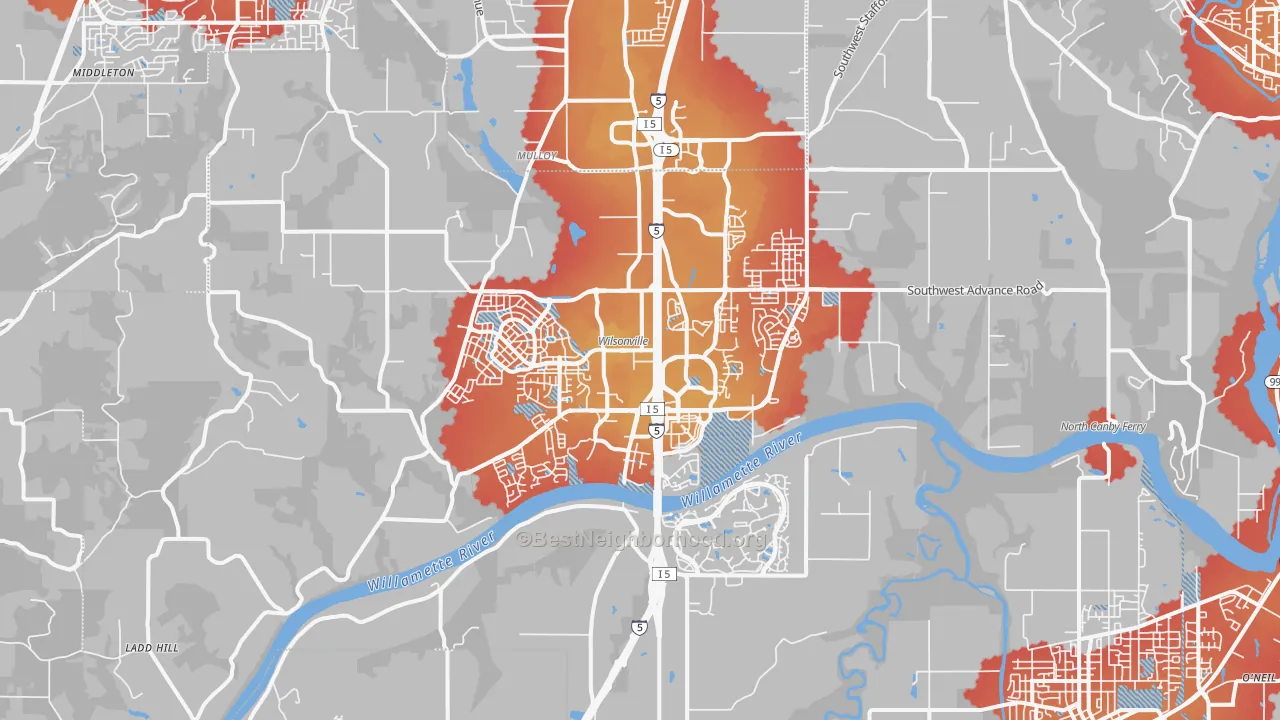 Transit Grade map of Wilsonville, OR