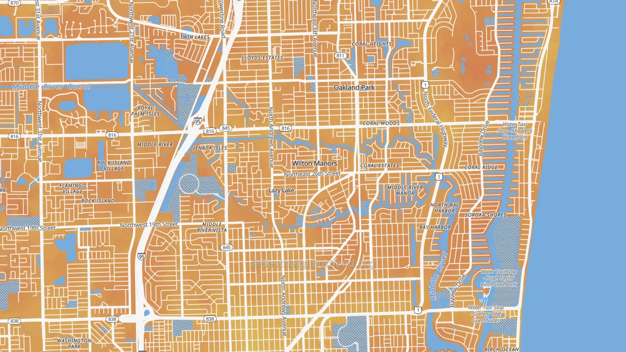 Transit Grade map of Wilton Manors, FL