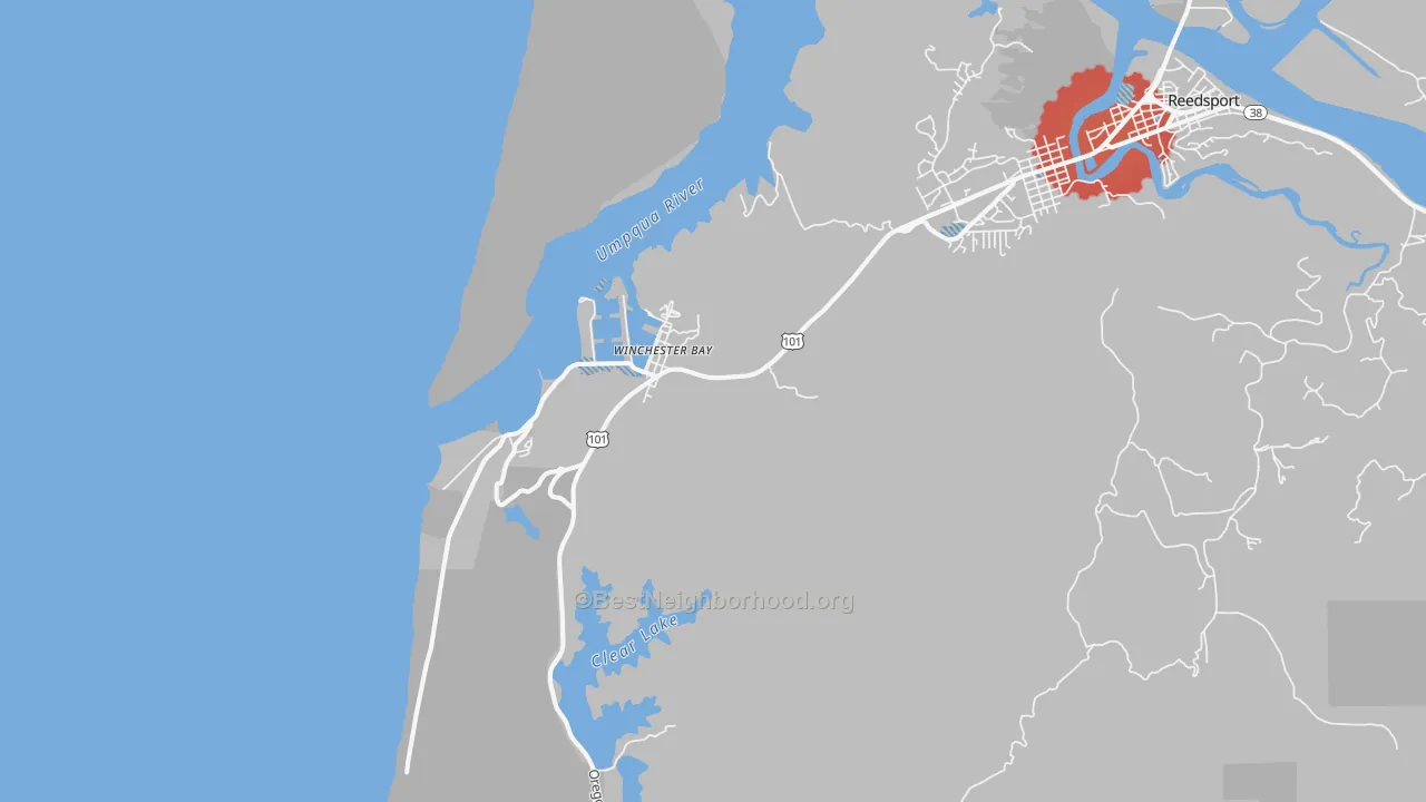 Transit Grade map of Winchester Bay, OR