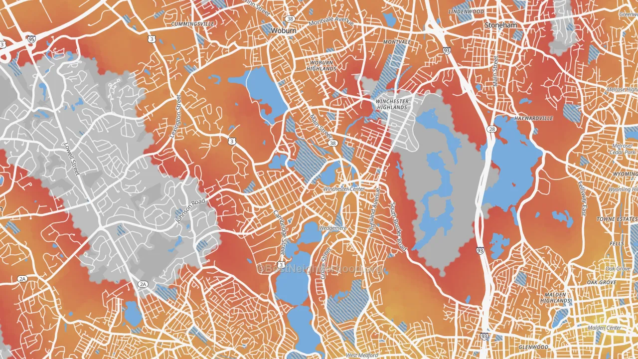 Transit Grade map of Winchester, MA