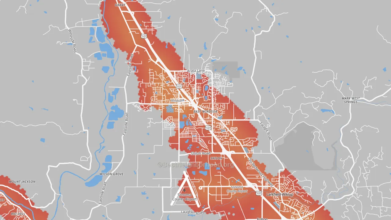Transit Grade map of Windsor, CA