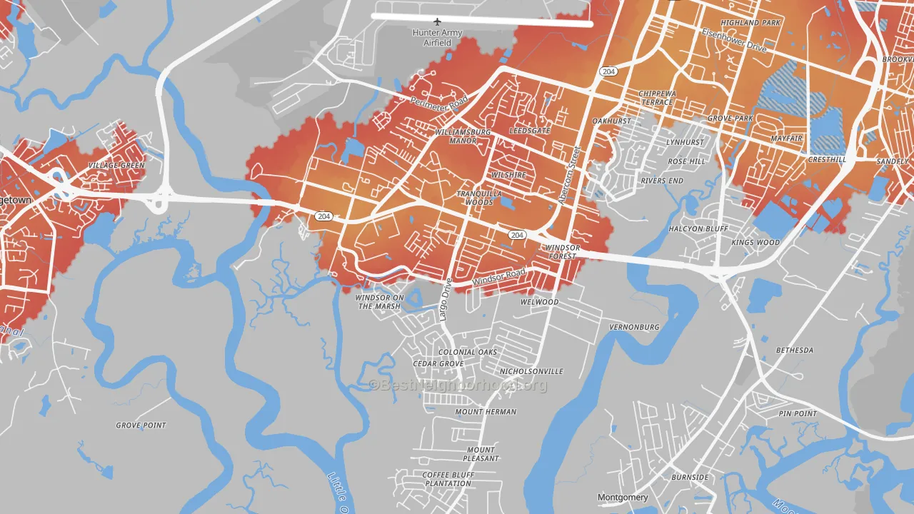 Transit Grade map of Windsor Forest, Savannah, GA