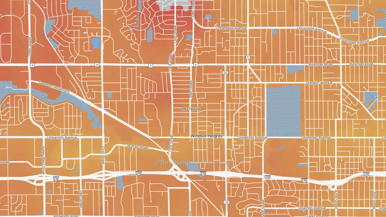 Transit Grade map of Windsor Heights, IA