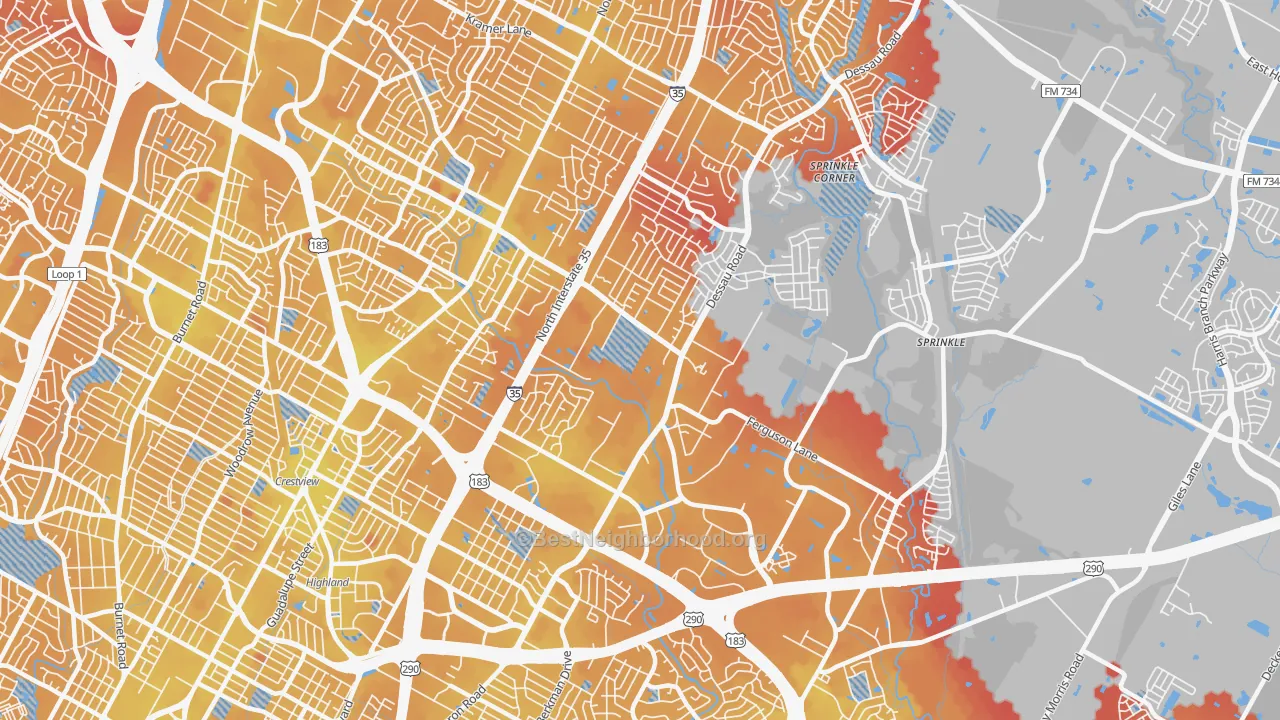 Transit Grade map of Windsor Hills, Austin, TX