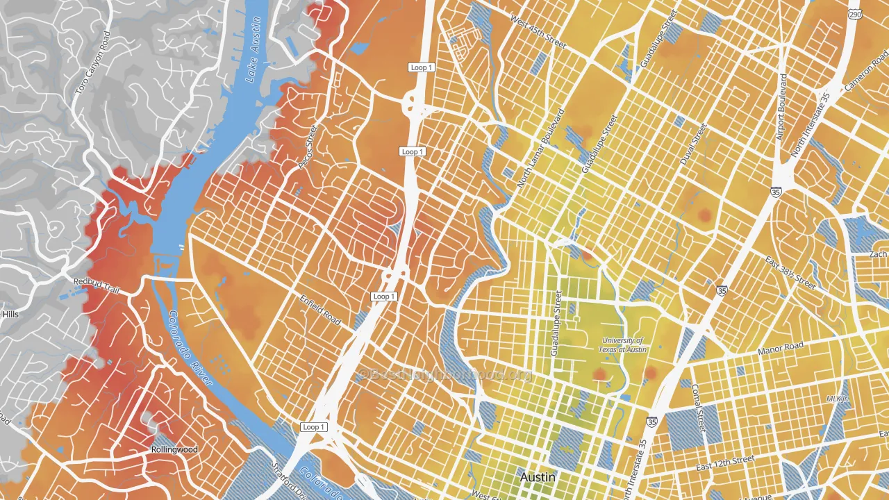 Transit Grade map of Windsor Road, Austin, TX