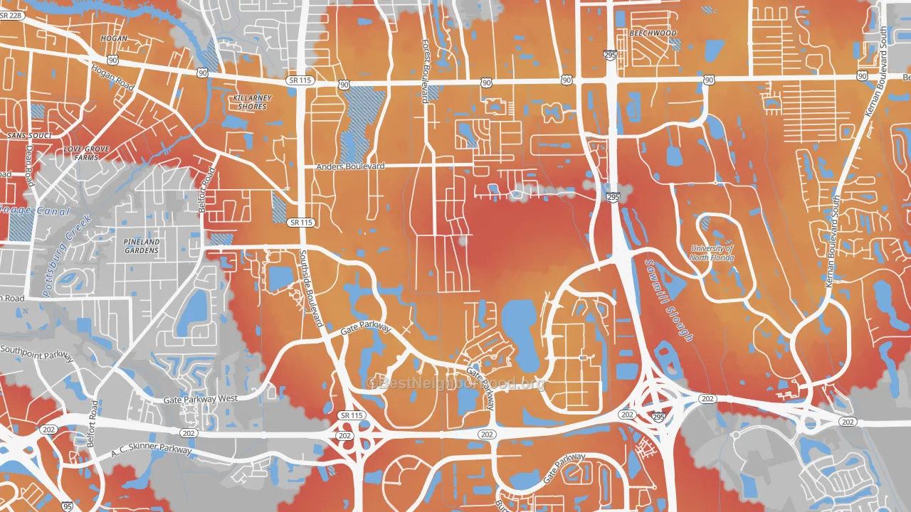 Transit Grade map of Windy Hill, Jacksonville, FL
