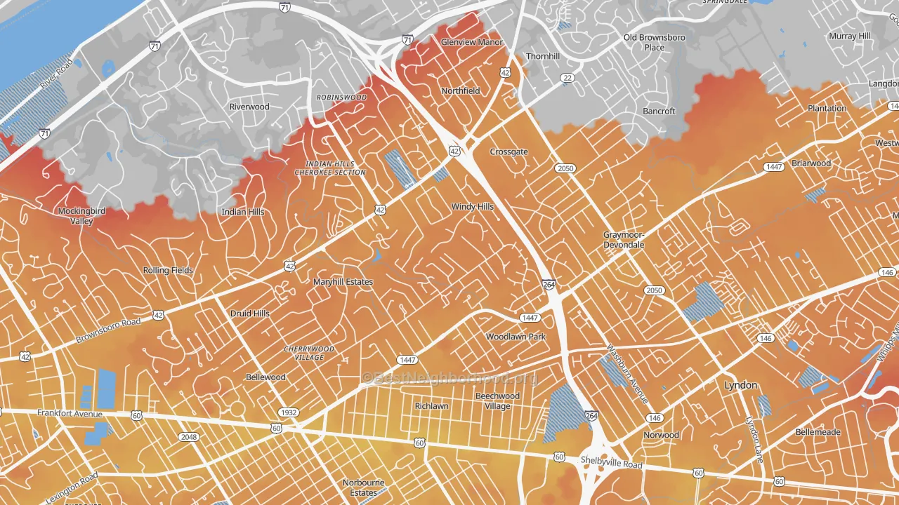 Transit Grade map of Windy Hills, KY