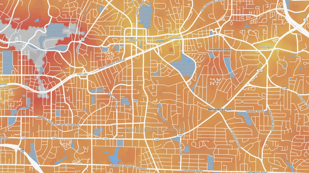 Transit Grade map of Winnona Park, Decatur, GA