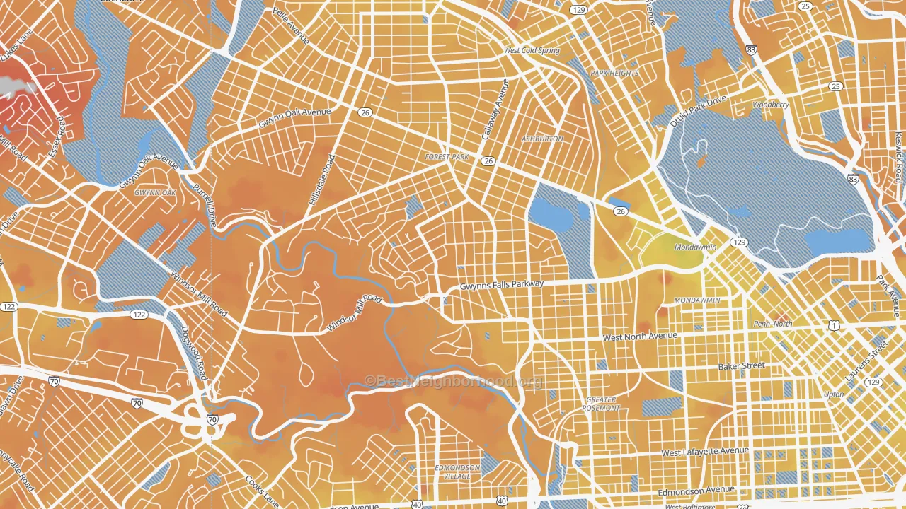 Transit Grade map of Winsor Hills, Baltimore, MD