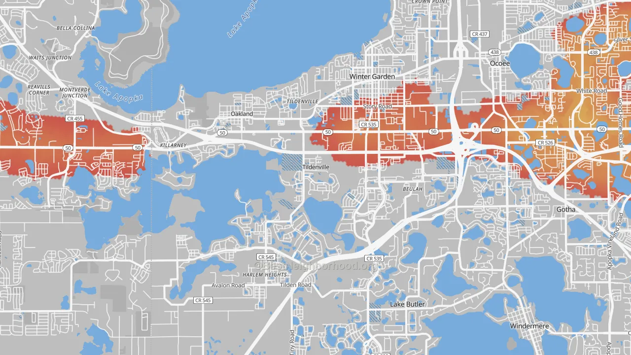 Transit Grade map of Winter Garden, FL