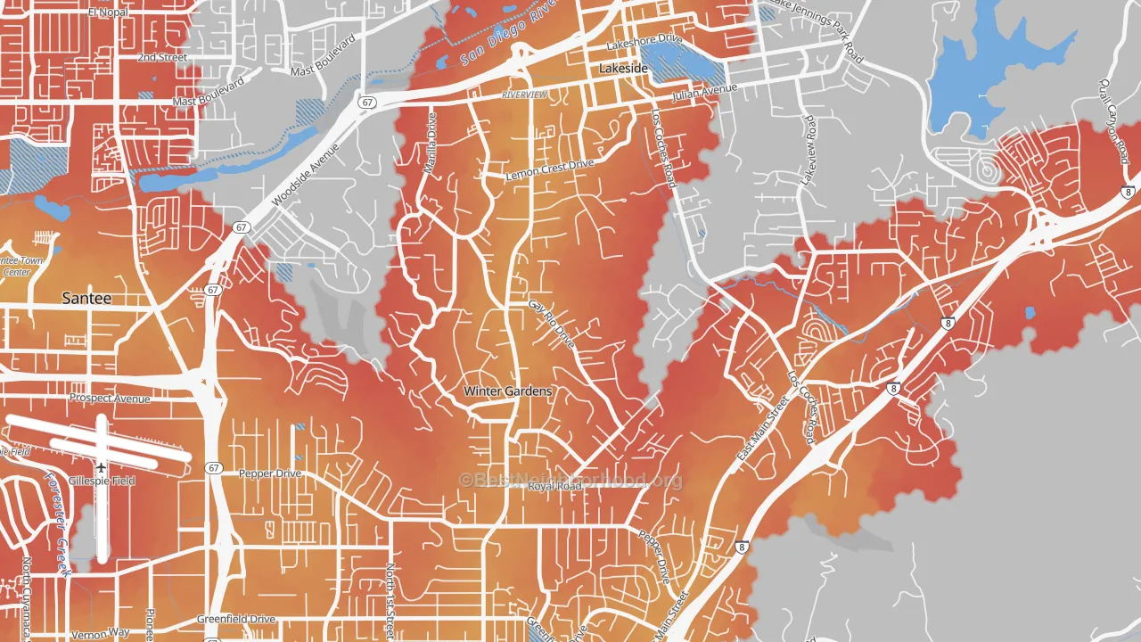 Transit Grade map of Winter Gardens, Lakeside, CA