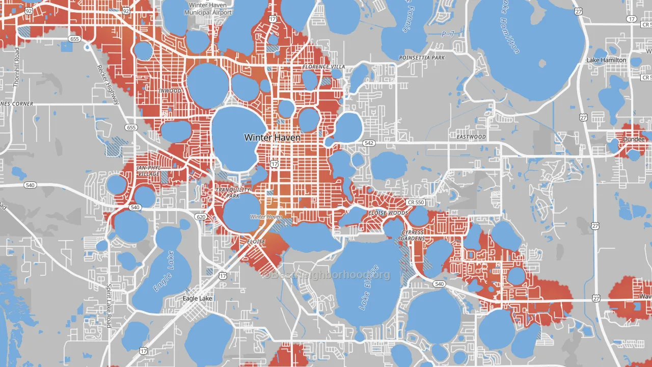 Transit Grade map of Winter Haven, FL