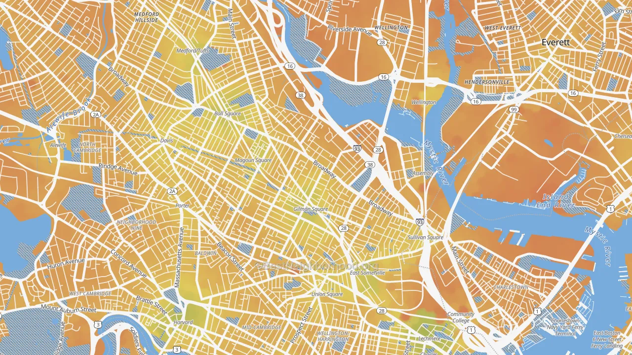 Transit Grade map of Winter Hill, Somerville, MA