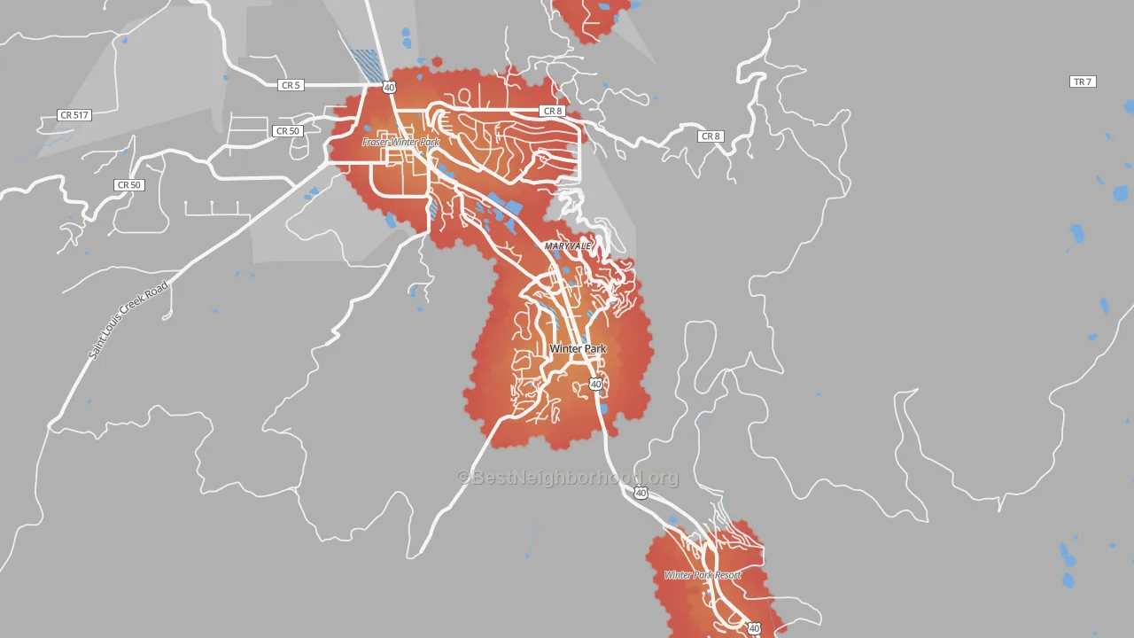 Transit Grade map of Winter Park, CO