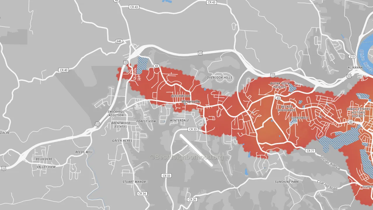 Transit Grade map of Wintersville, OH
