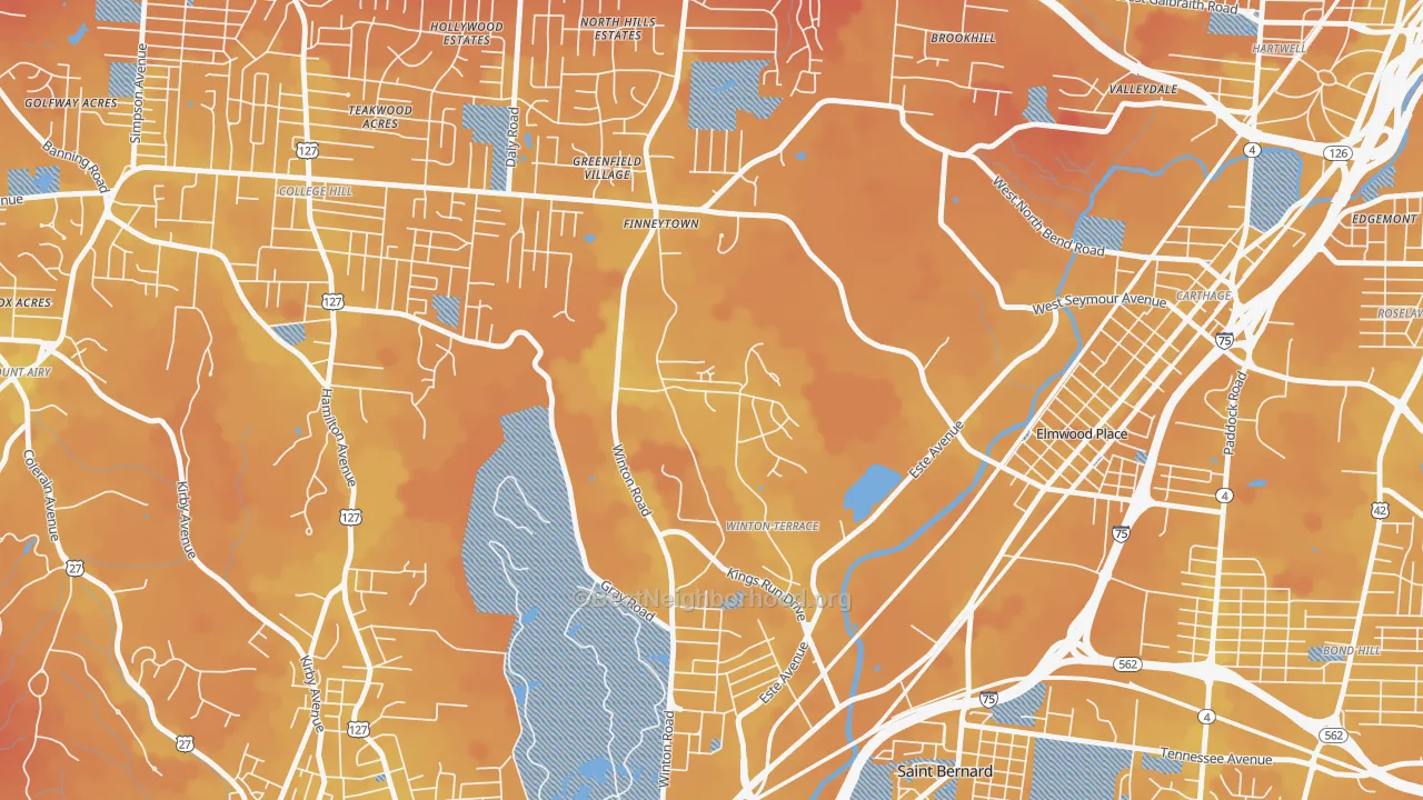 Transit Grade map of Winton Hills, Cincinnati, OH