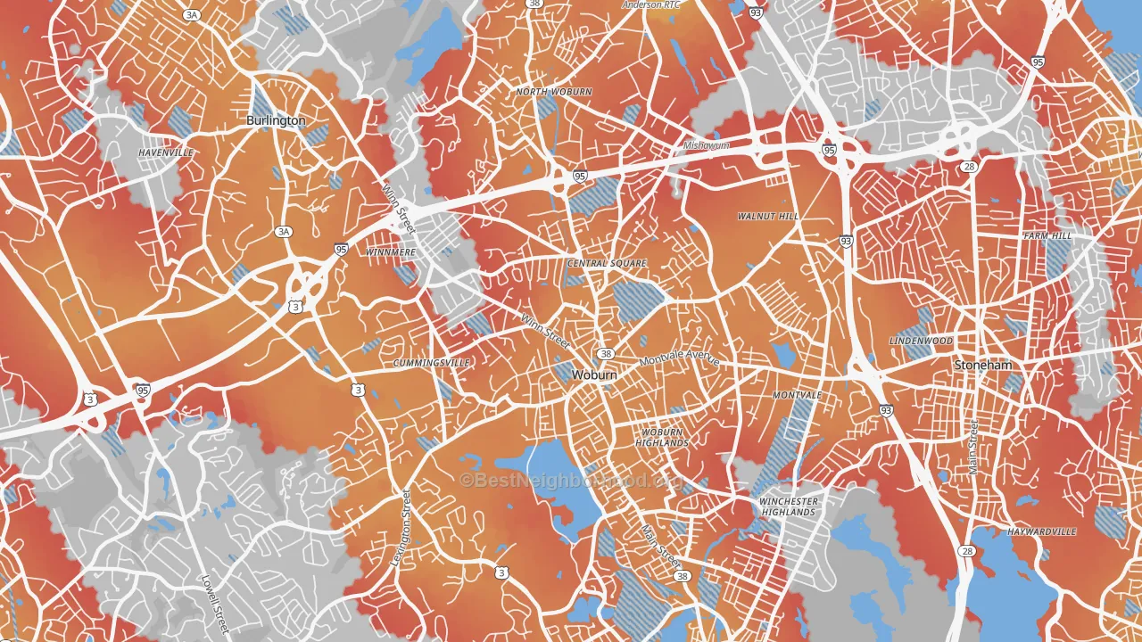 Transit Grade map of Woburn, MA