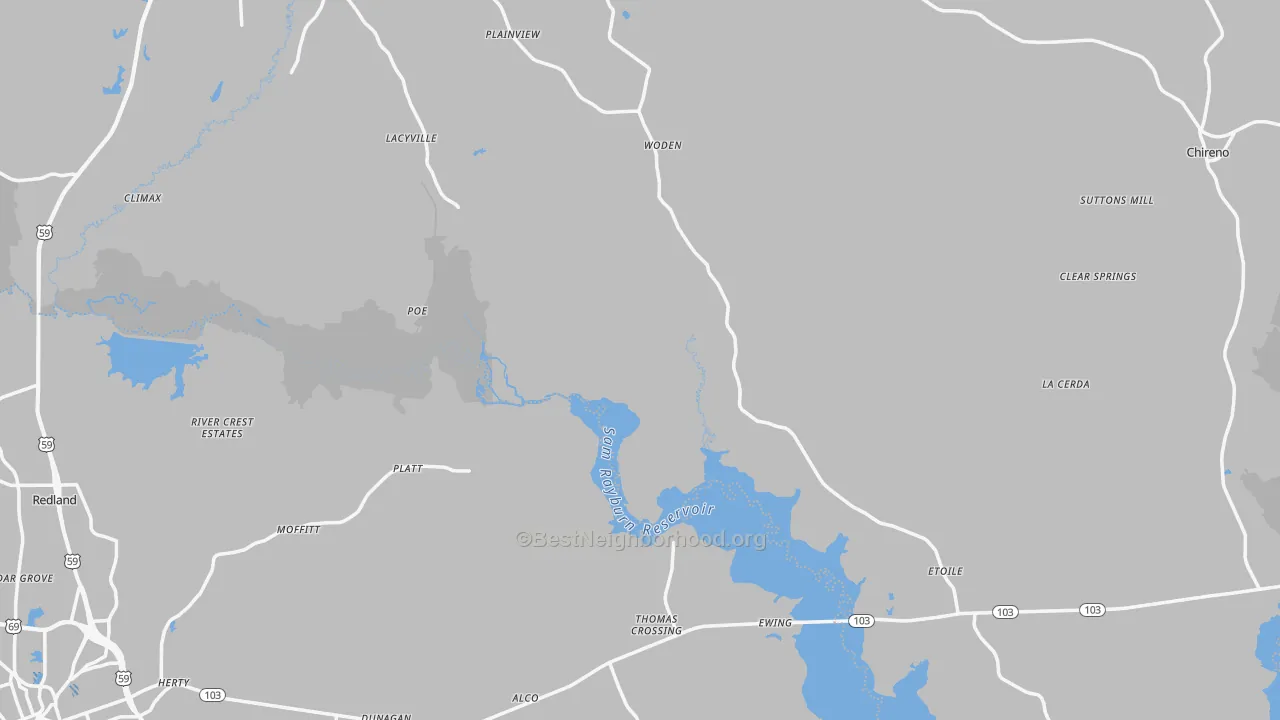 Transit Grade map of Woden, TX