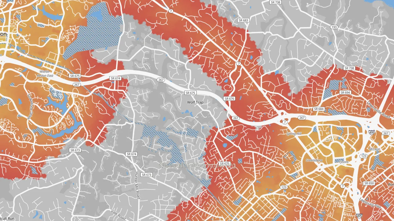 Transit Grade map of Wolf Trap, VA