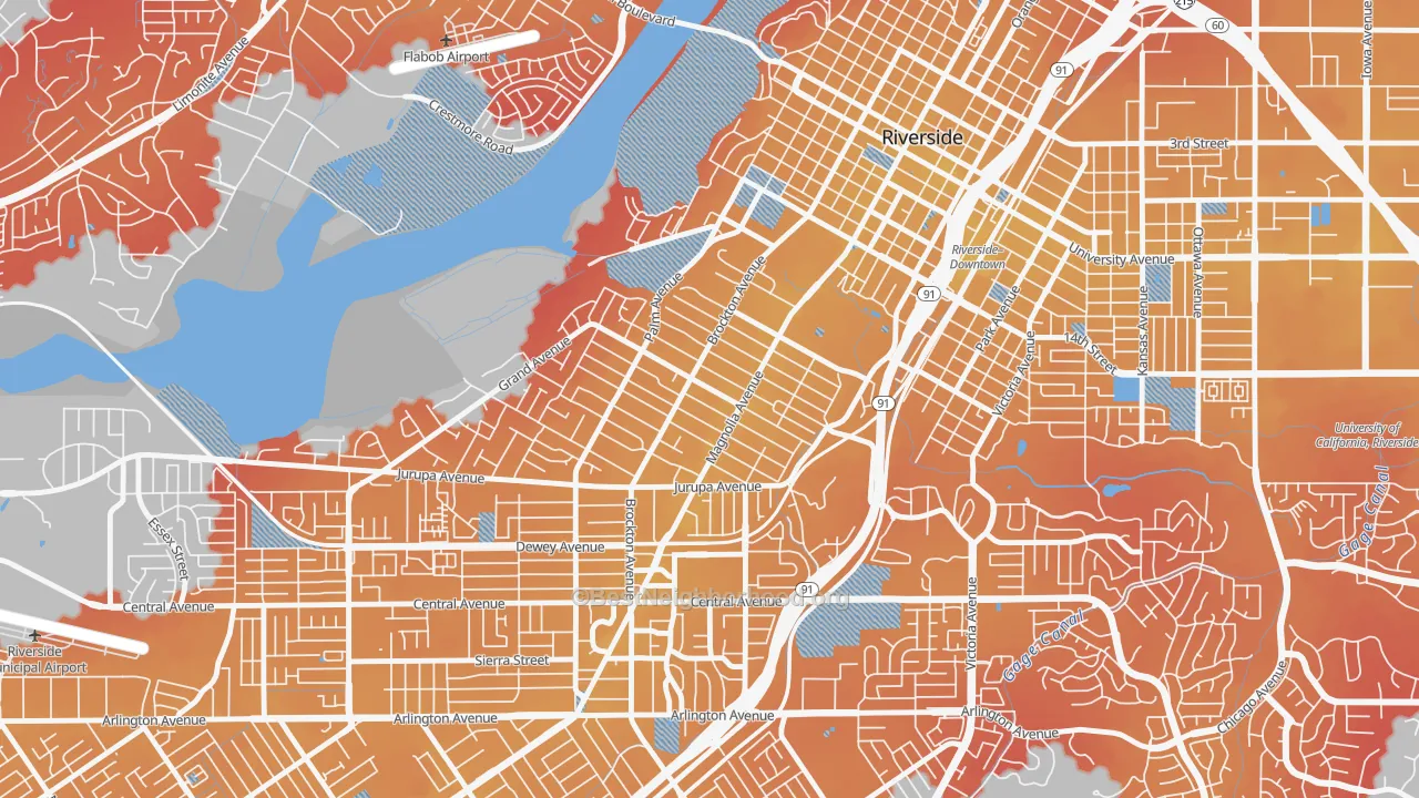 Transit Grade map of Wood Streets, Riverside, CA