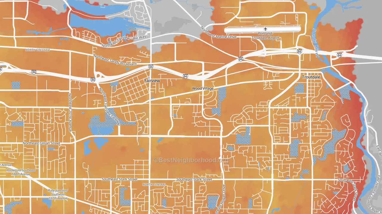 Transit Grade map of Wood Village, OR