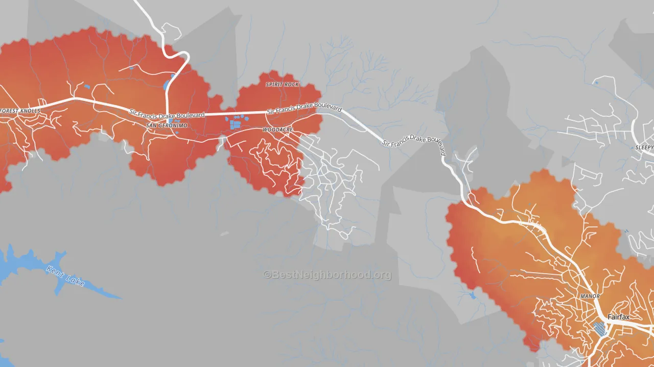 Transit Grade map of Woodacre, CA