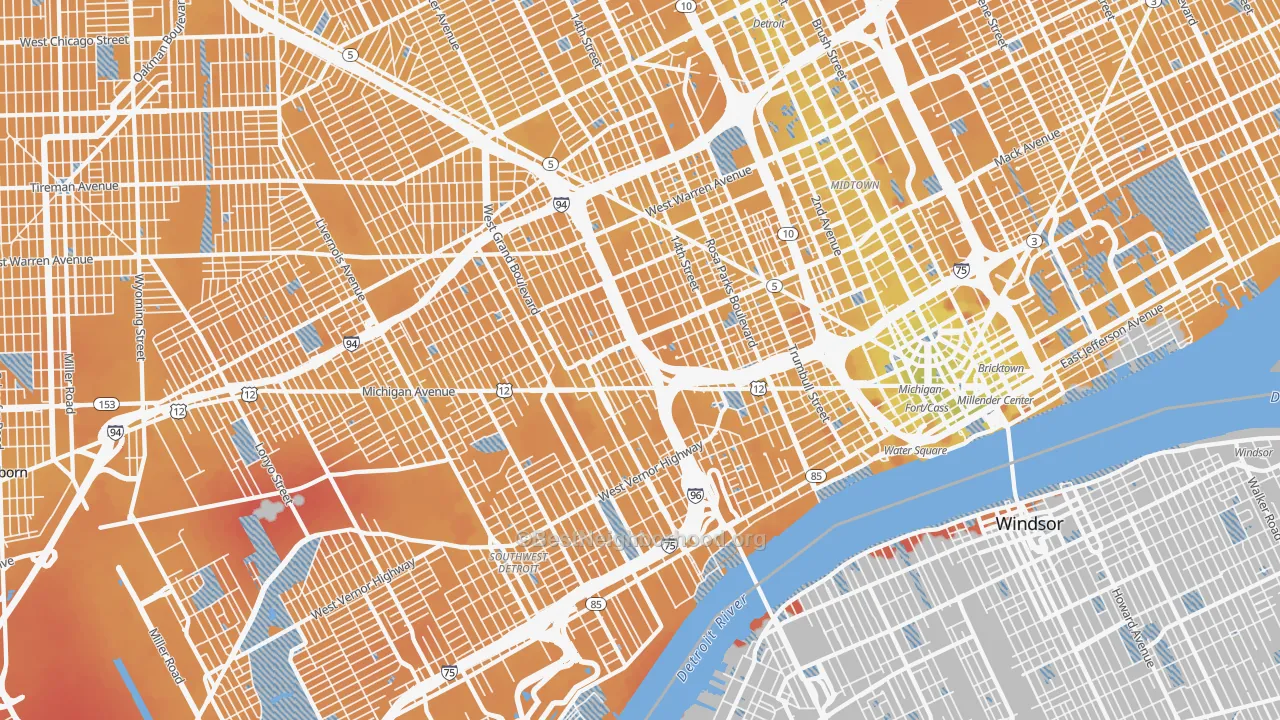 Transit Grade map of Woodbridge, Detroit, MI