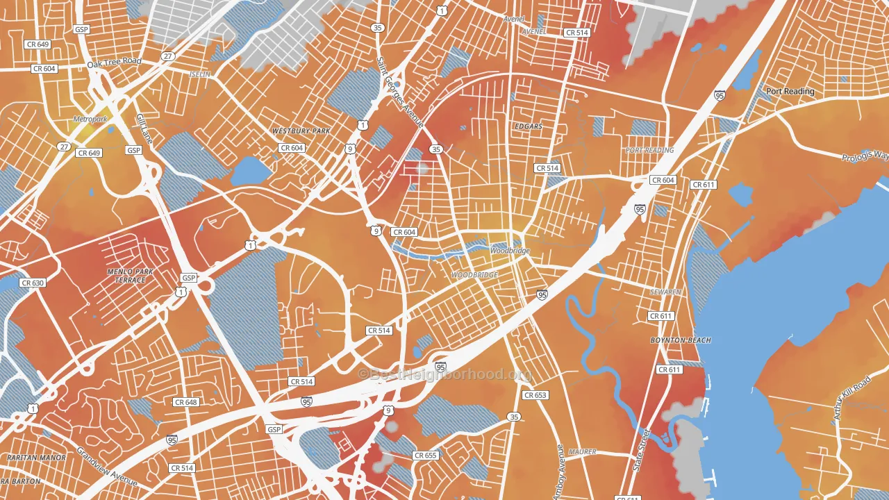 Transit Grade map of Woodbridge, NJ