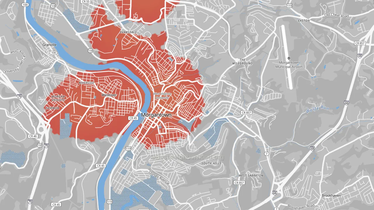 Transit Grade map of Woodburn, Morgantown, WV