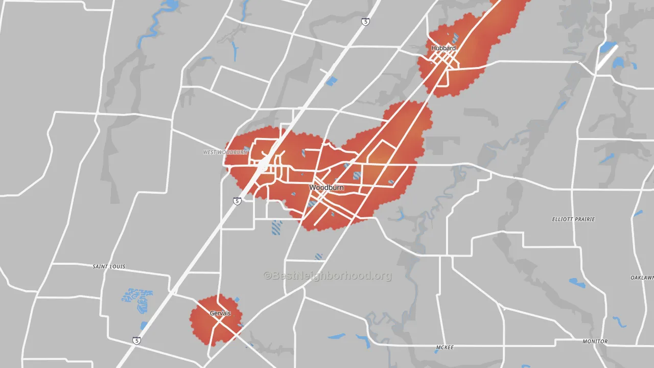 Transit Grade map of Woodburn, OR