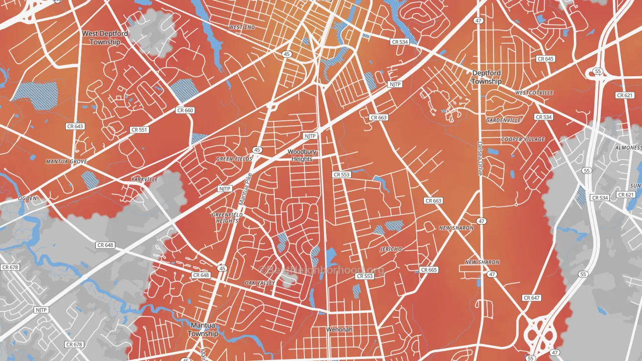 Transit Grade map of Woodbury Heights, NJ