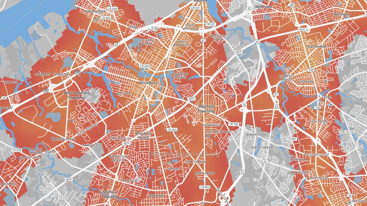 Transit Grade map of Woodbury, NJ
