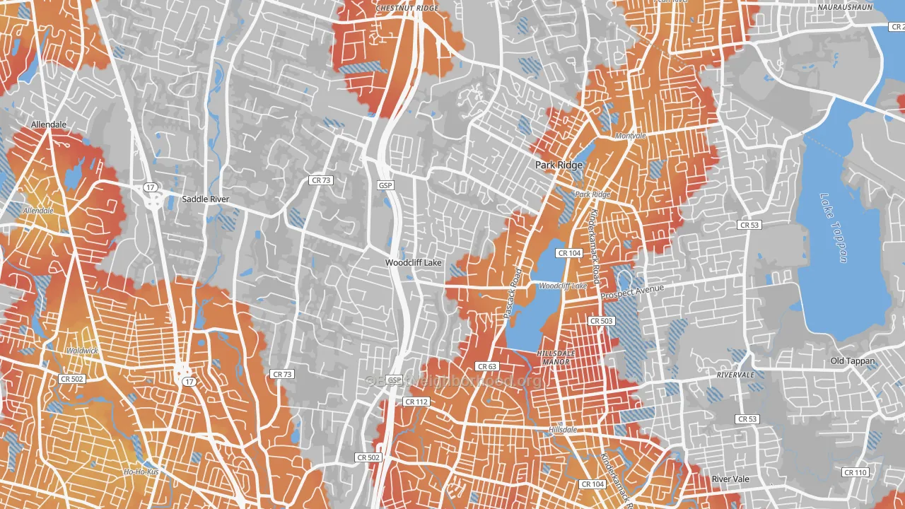 Transit Grade map of Woodcliff Lake, NJ
