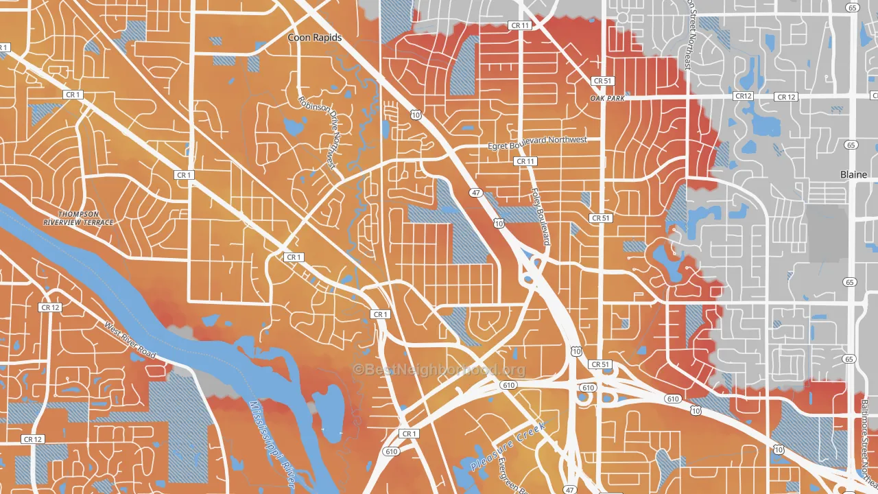 Transit Grade map of Woodcrest, Coon Rapids, MN