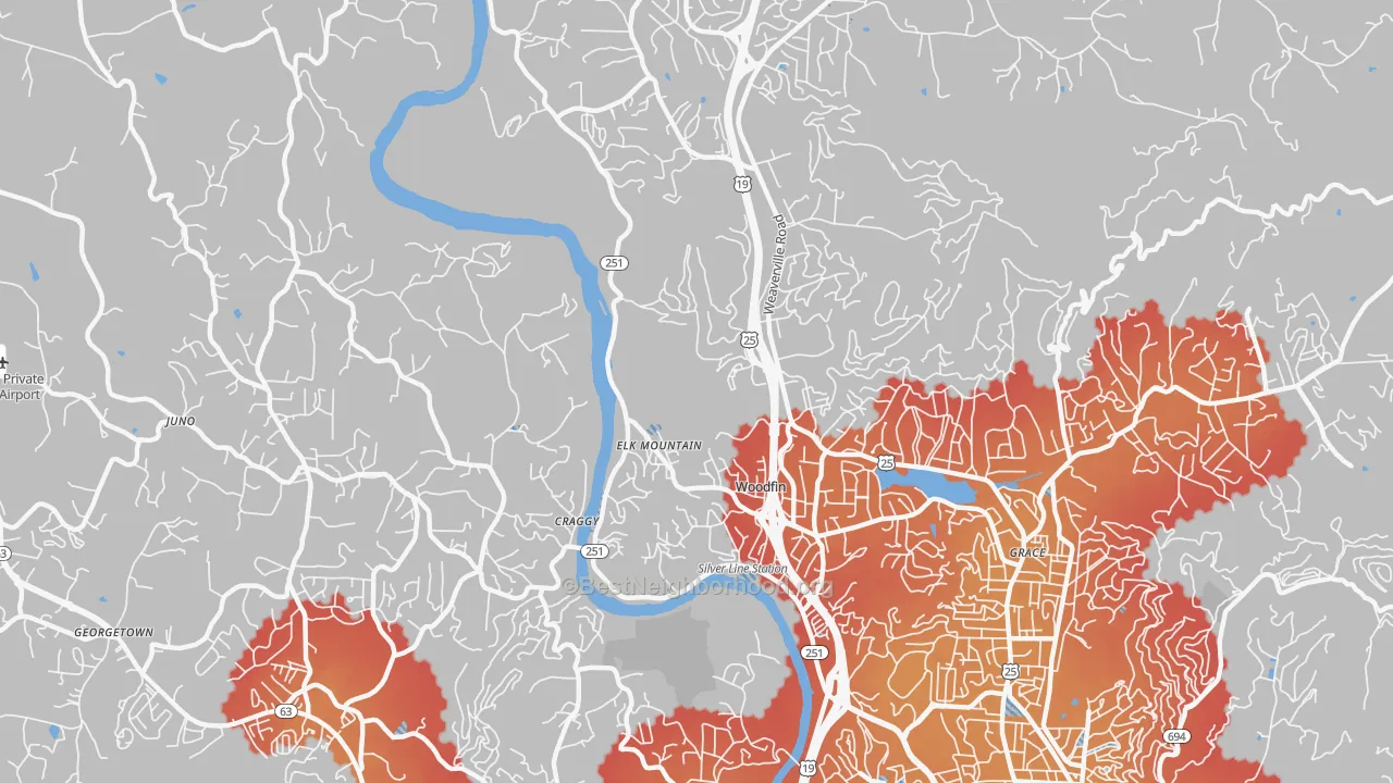 Transit Grade map of Woodfin, NC