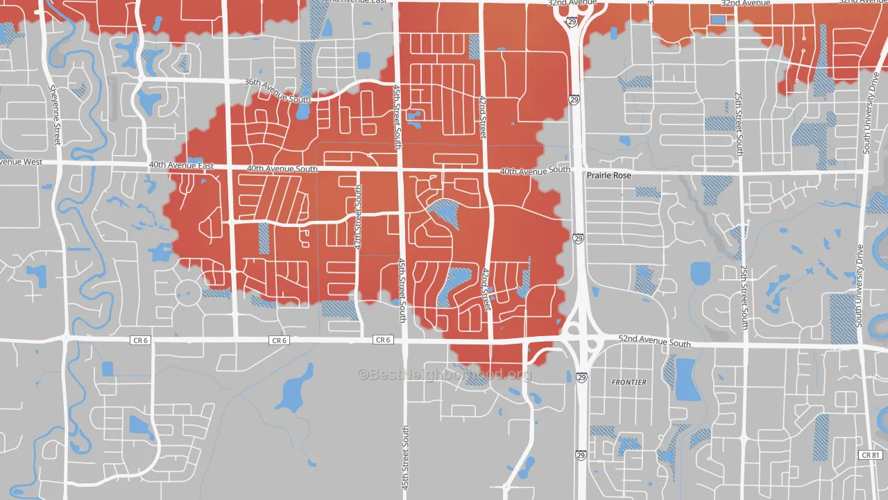 Transit Grade map of Woodhaven, Fargo, ND