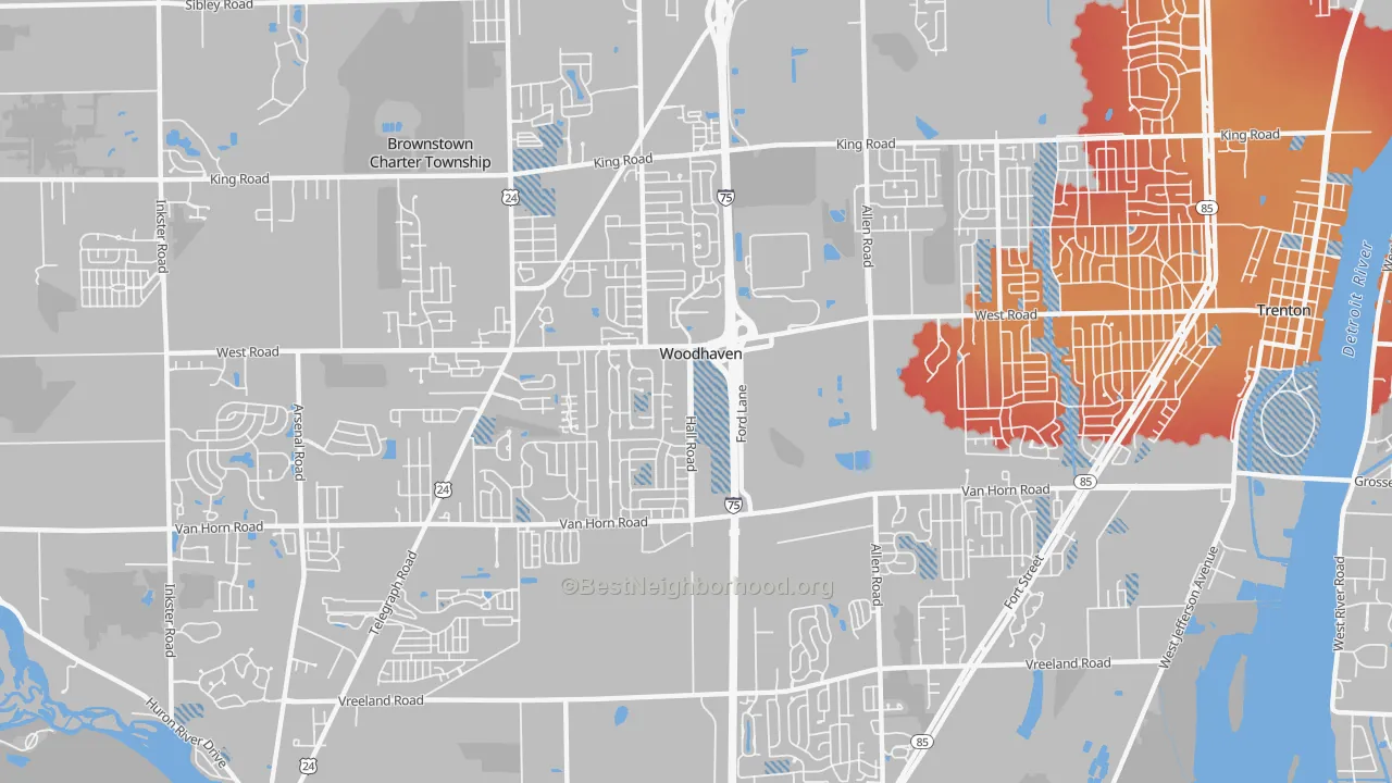 Transit Grade map of Woodhaven, MI