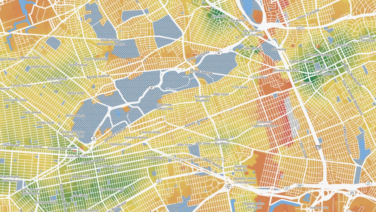 Transit Grade map of Woodhaven, Queens, NY
