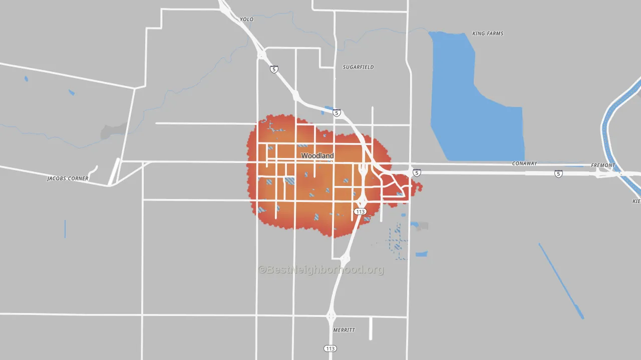 Transit Grade map of Woodland, CA