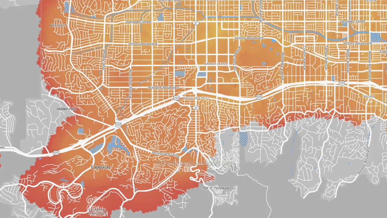 Transit Grade map of Woodland Hills, CA