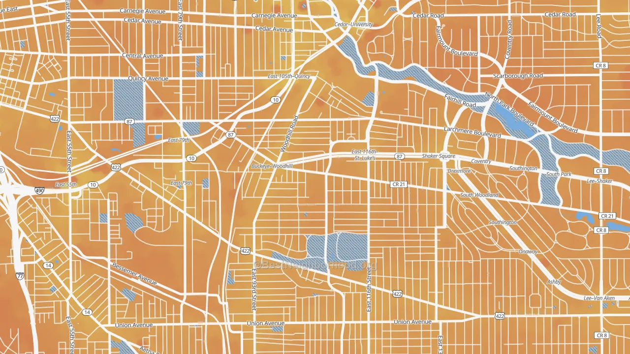 Transit Grade map of Woodland Hills, Cleveland, OH