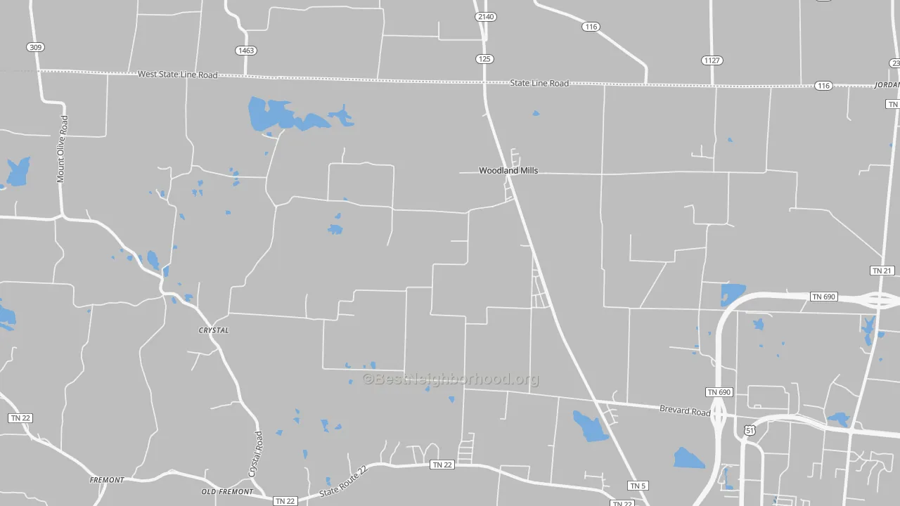 Transit Grade map of Woodland Mills, TN