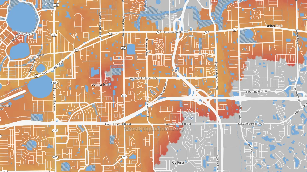 Transit Grade map of Woodlands-Orlando, Orlando, FL