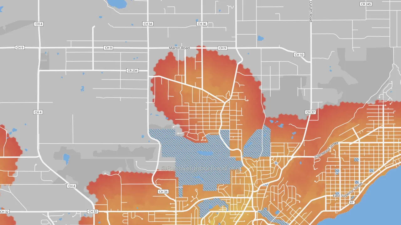Transit Grade map of Woodlands-Pleasantview, Duluth, MN