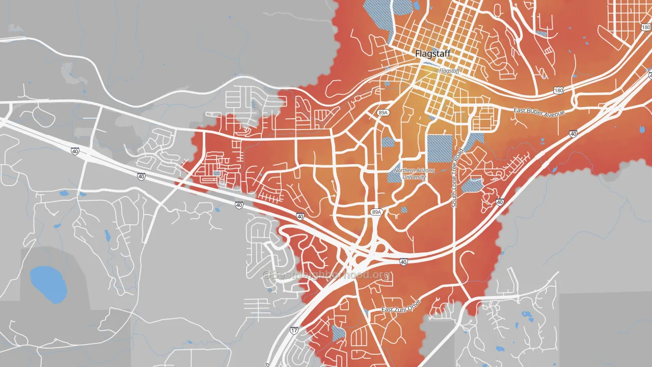 Transit Grade map of Woodlands Village, Flagstaff, AZ
