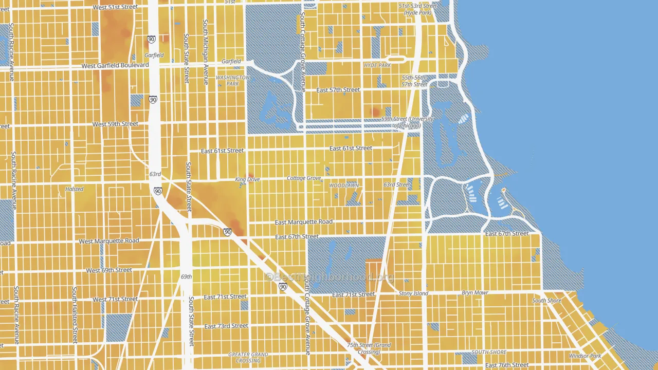Transit Grade map of Woodlawn, Chicago, IL