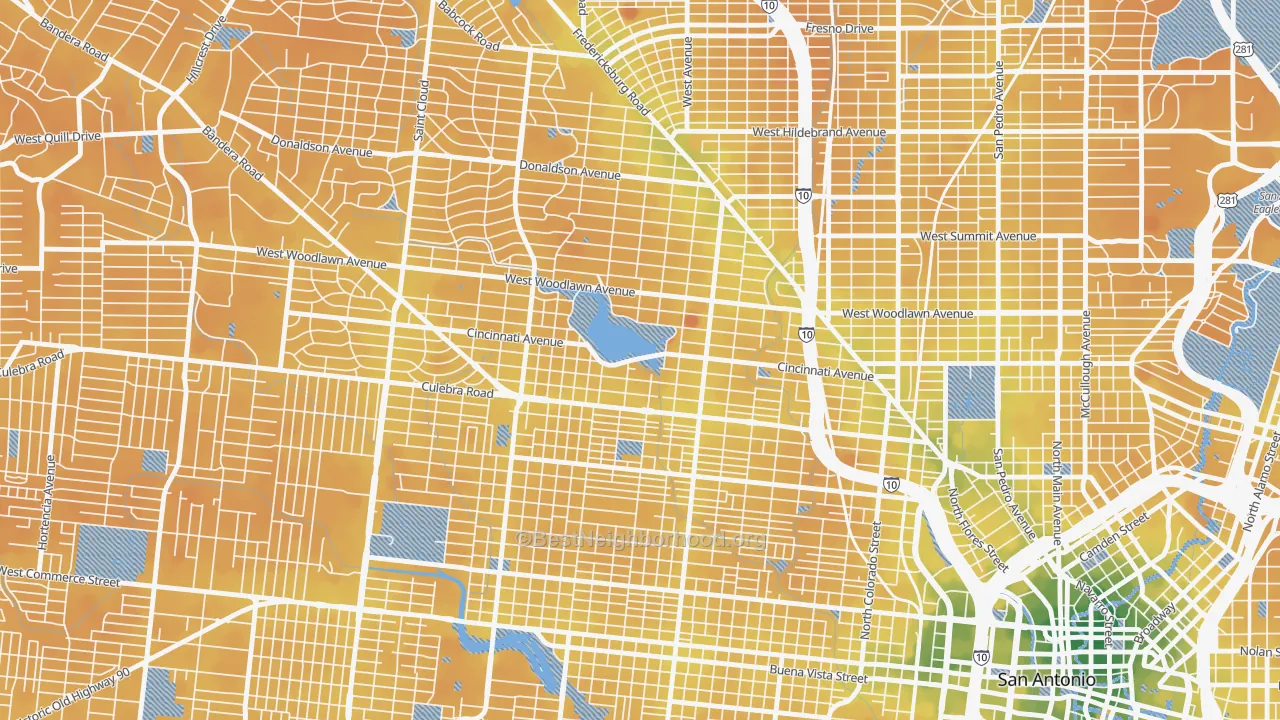 Transit Grade map of Woodlawn Lake, San Antonio, TX