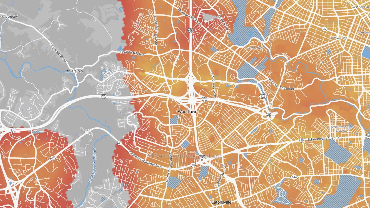 Transit Grade map of Woodlawn, MD